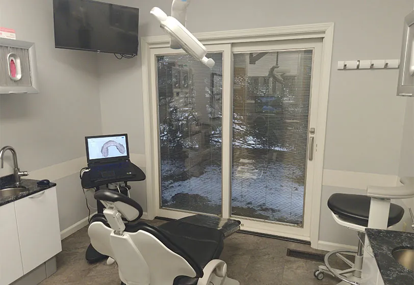 inside one of the dental exam rooms at Ellinwood Dental Care in Fort Wayne, IN